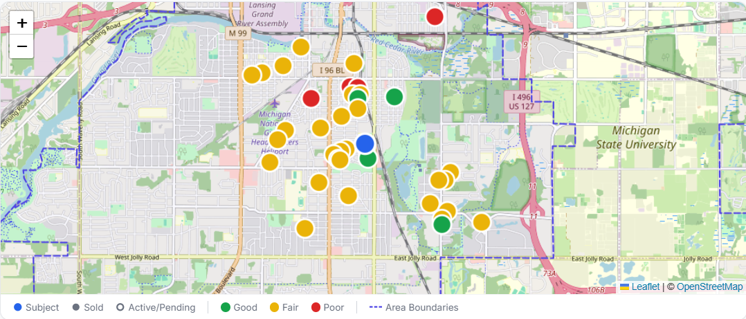 Comparable properties mapped with quality indicators